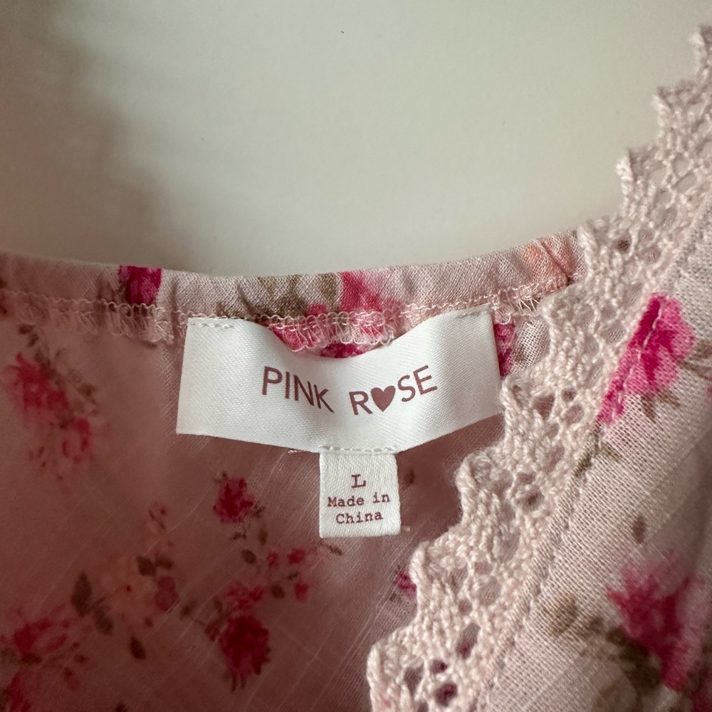 Pink Rose Pink Floral Lace-Trim Tie-Front Tank - Picture 4 of 7